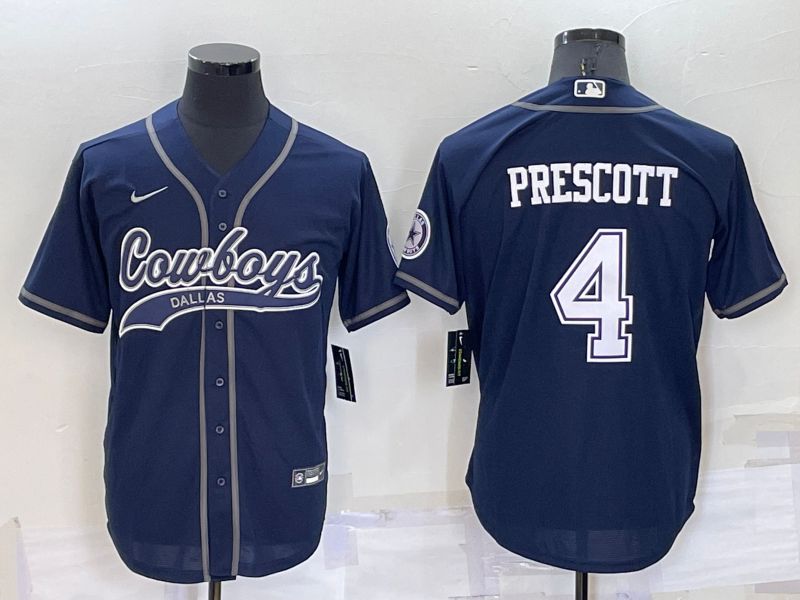 Men Dallas Cowboys #4 Prescott Blue Nike Co branded Jersey->dallas cowboys->NFL Jersey